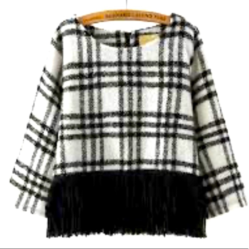Shein | black and white top with black fringe hem